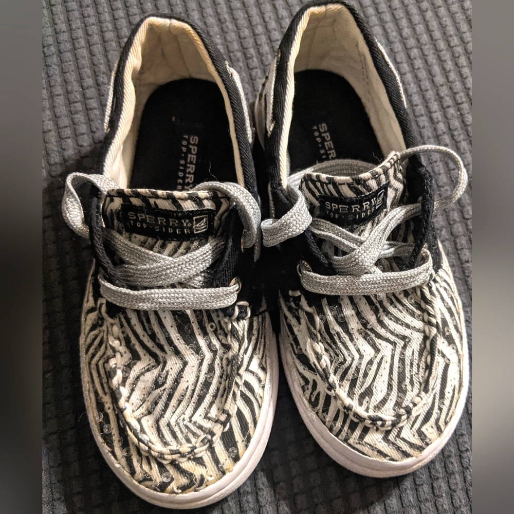 Girls Zebra Print Glitter Boat Shoes